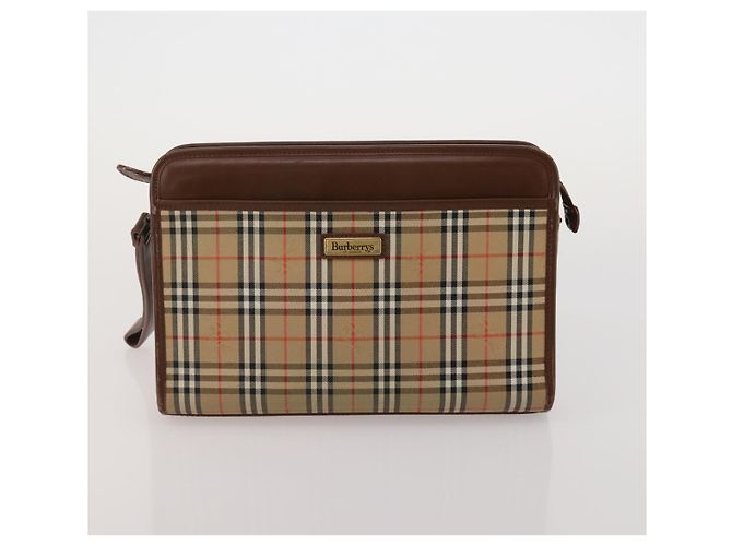 Borsa a Pochette Burberrys Nova Check Nylon Pelle Canvas 6 Set Beige Auth 190007 Nero - vista 21