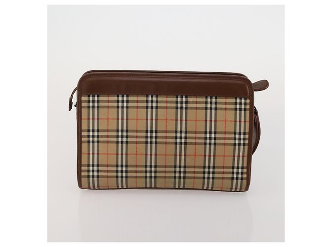 Borsa a Pochette Burberrys Nova Check Nylon Pelle Canvas 6 Set Beige Auth 190007 Nero - vista 22