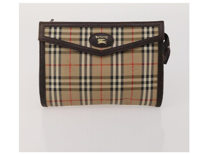 Borsa a Pochette Burberrys Nova Check Nylon Pelle Canvas 6 Set Beige Auth 190007 Nero - vista 5