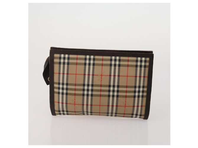 Borsa a Pochette Burberrys Nova Check Nylon Pelle Canvas 6 Set Beige Auth 190007 Nero - vista 6