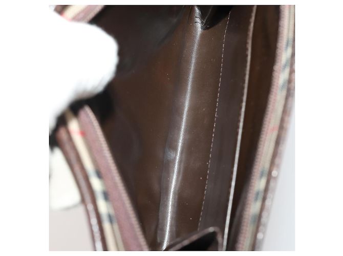 Borsa a Pochette Burberrys Nova Check Nylon Pelle Canvas 6 Set Beige Auth 190007 Nero - vista 8