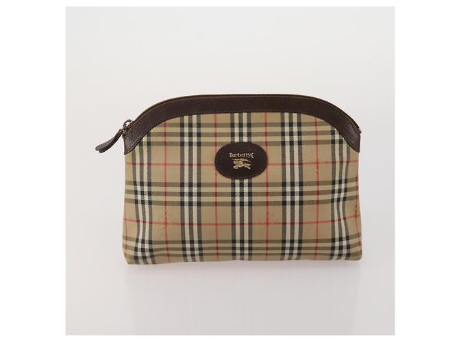 Borsa a Pochette Burberrys Nova Check Nylon Pelle Canvas 6 Set Beige Auth 190007 Nero - vista 9