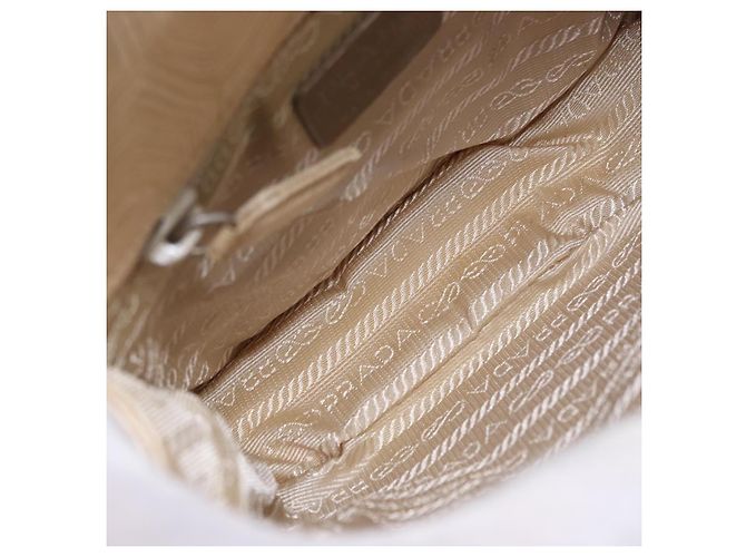 Borsa PRADA Tartaruga in pelle goffrata Ivory Silver Auth 192493A Argento Crudo - vista 10