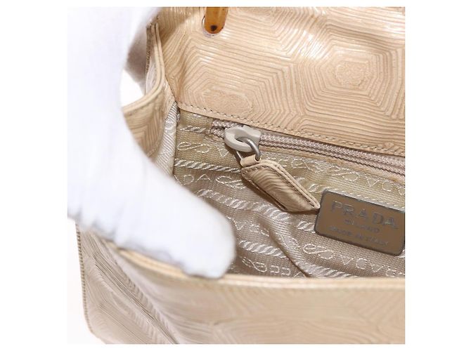 Borsa PRADA Tartaruga in pelle goffrata Ivory Silver Auth 192493A Argento Crudo - vista 21