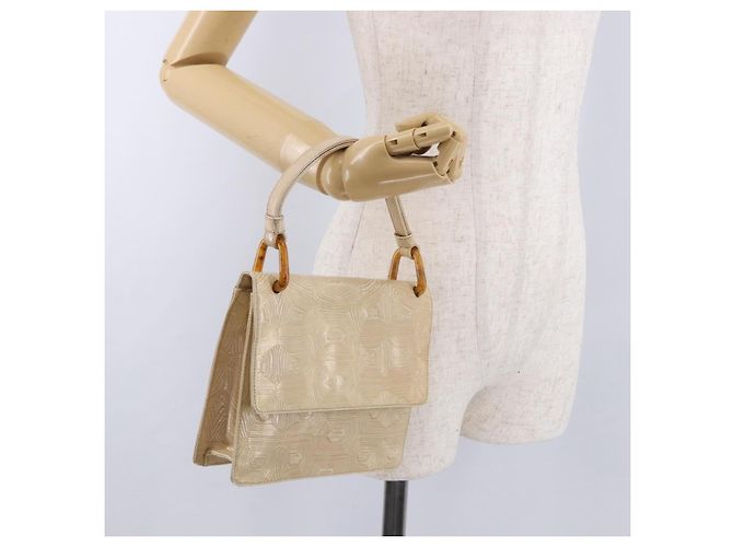 Borsa PRADA Tartaruga in pelle goffrata Ivory Silver Auth 192493A Argento Crudo - vista 23