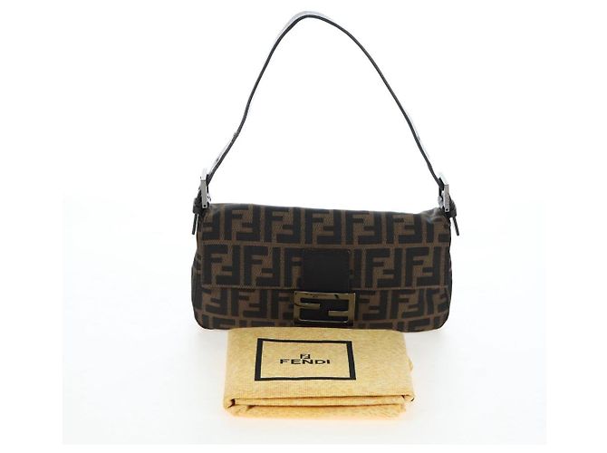 Borsa a Tracolla FENDI Zucca Canvas Mamma Baguette Marrone Nero Auth 192459M - vista 12