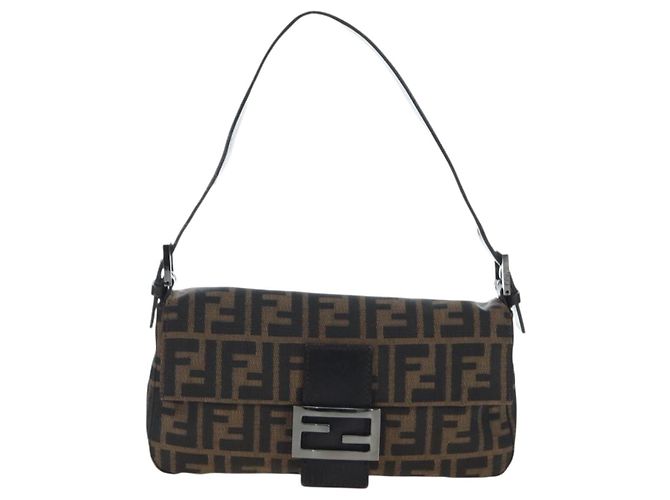 Borsa a Tracolla FENDI Zucca Canvas Mamma Baguette Marrone Nero Auth 192459M - vista 13