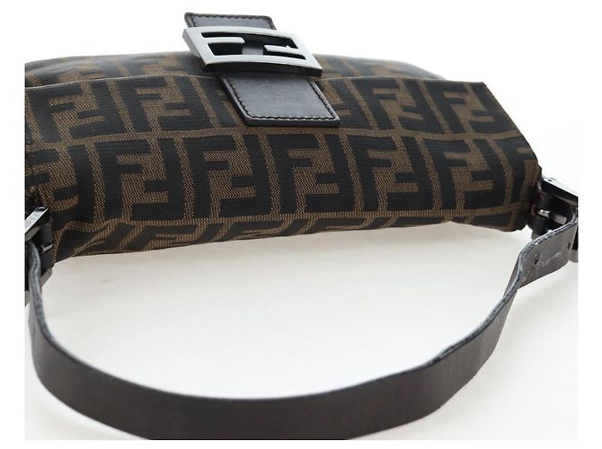 Borsa a Tracolla FENDI Zucca Canvas Mamma Baguette Marrone Nero Auth 192459M - vista 14