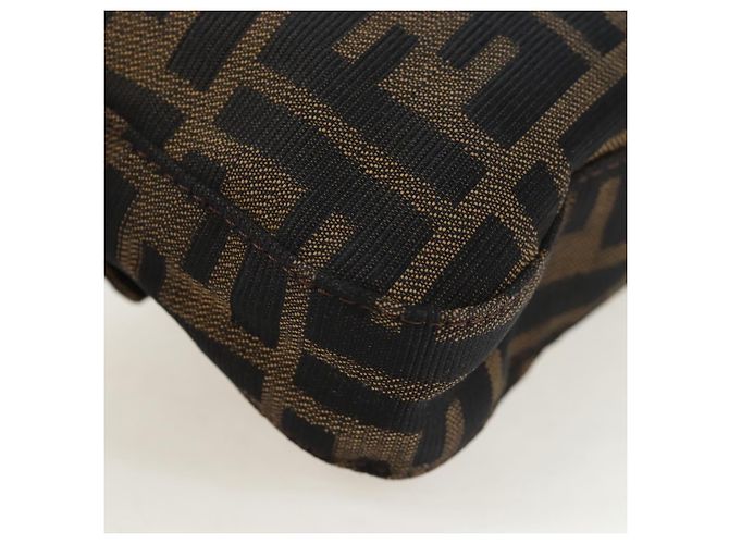 Borsa a Tracolla FENDI Zucca Canvas Mamma Baguette Marrone Nero Auth 192459M - vista 19