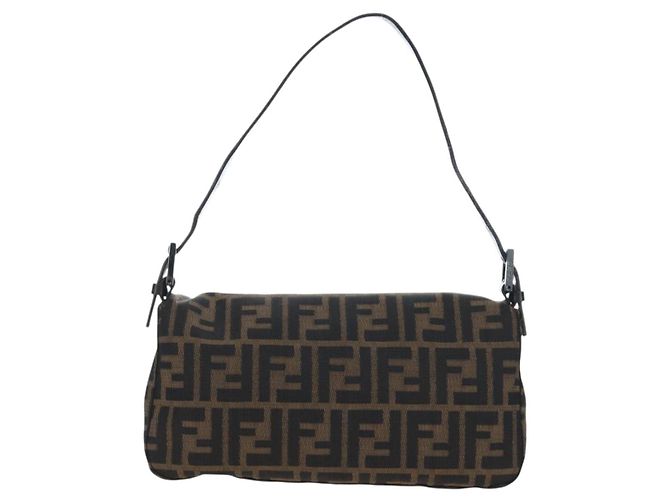 Borsa a Tracolla FENDI Zucca Canvas Mamma Baguette Marrone Nero Auth 192459M - vista 2