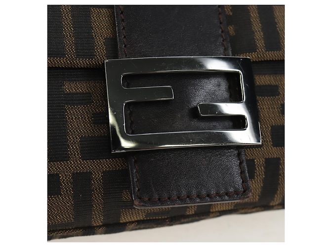 Borsa a Tracolla FENDI Zucca Canvas Mamma Baguette Marrone Nero Auth 192459M - vista 21