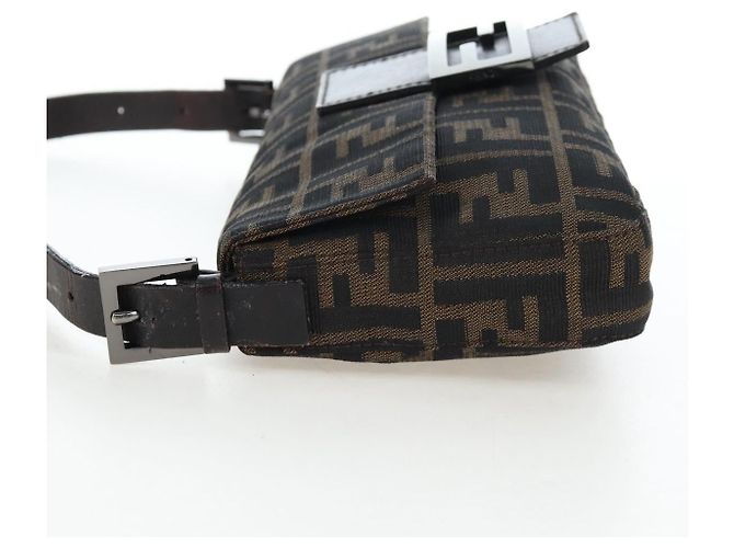 Borsa a Tracolla FENDI Zucca Canvas Mamma Baguette Marrone Nero Auth 192459M - vista 3