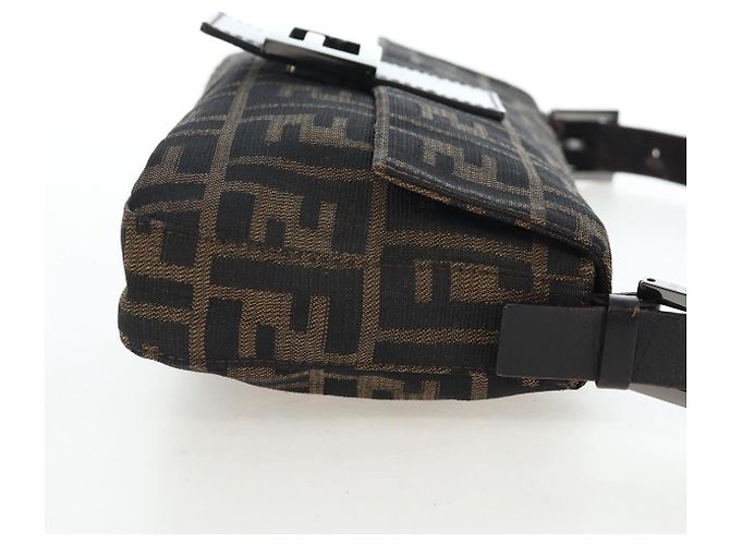 Borsa a Tracolla FENDI Zucca Canvas Mamma Baguette Marrone Nero Auth 192459M - vista 4