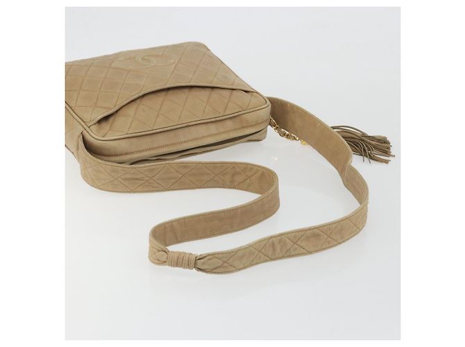 Borsa a tracolla CHANEL COCO Mark Matelasse in pelle d'agnello beige con CC tono oro Auth 194085 - vista 7