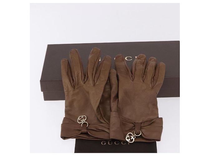 GUCCI Handschuhe Leder Braun Auth 191970V - Ansicht 20