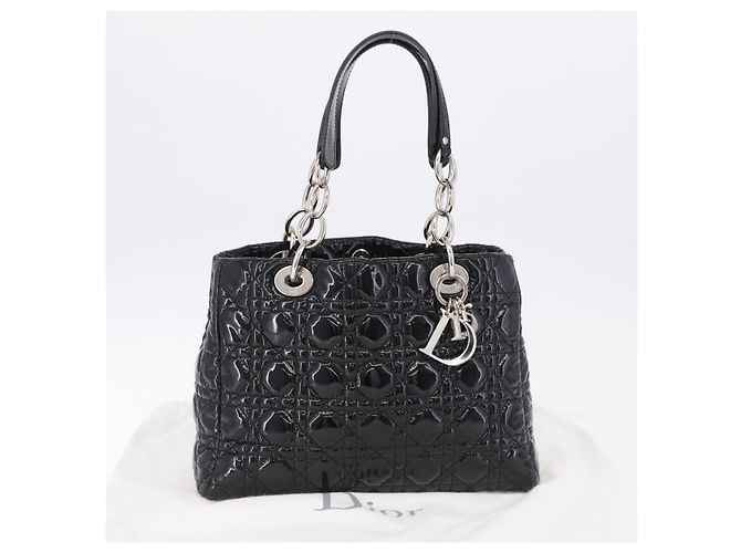Borsa a catena Lady Dior Christian Dior in pelle verniciata nera e argento Auth BA14101V Nero - vista 12