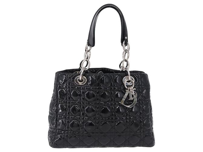 Borsa a catena Lady Dior Christian Dior in pelle verniciata nera e argento Auth BA14101V Nero - vista 13