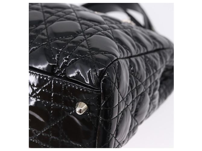 Borsa a catena Lady Dior Christian Dior in pelle verniciata nera e argento Auth BA14101V Nero - vista 14