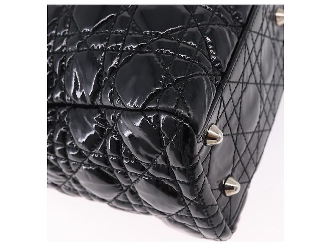 Borsa a catena Lady Dior Christian Dior in pelle verniciata nera e argento Auth BA14101V Nero - vista 15
