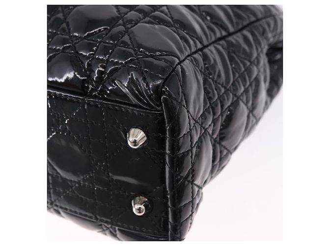 Borsa a catena Lady Dior Christian Dior in pelle verniciata nera e argento Auth BA14101V Nero - vista 16