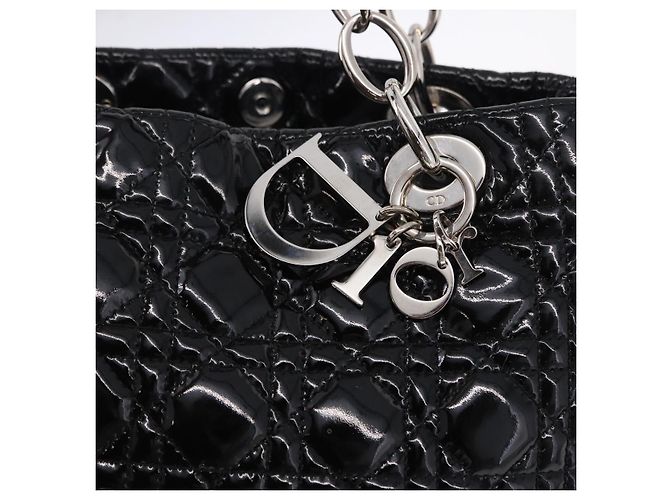 Borsa a catena Lady Dior Christian Dior in pelle verniciata nera e argento Auth BA14101V Nero - vista 17
