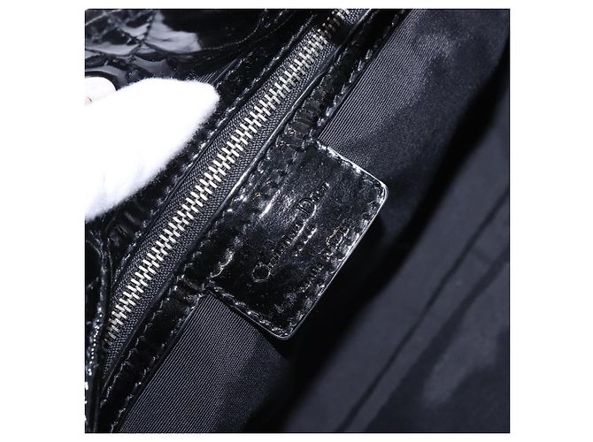 Borsa a catena Lady Dior Christian Dior in pelle verniciata nera e argento Auth BA14101V Nero - vista 18