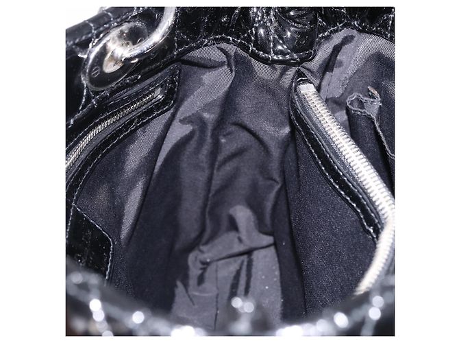 Borsa a catena Lady Dior Christian Dior in pelle verniciata nera e argento Auth BA14101V Nero - vista 19