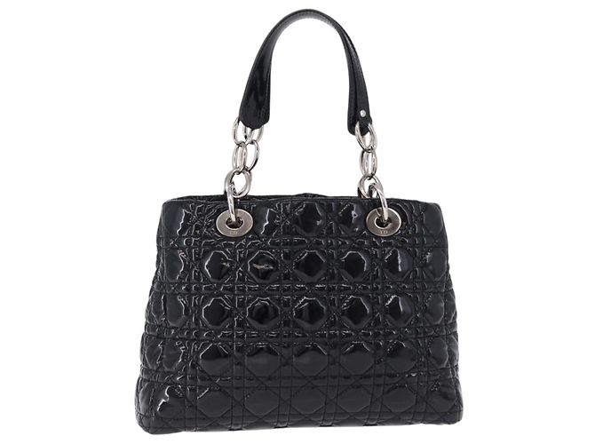 Borsa a catena Lady Dior Christian Dior in pelle verniciata nera e argento Auth BA14101V Nero - vista 2
