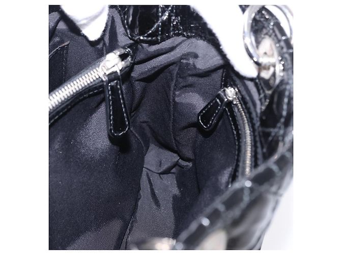 Borsa a catena Lady Dior Christian Dior in pelle verniciata nera e argento Auth BA14101V Nero - vista 20
