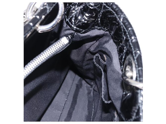 Borsa a catena Lady Dior Christian Dior in pelle verniciata nera e argento Auth BA14101V Nero - vista 22