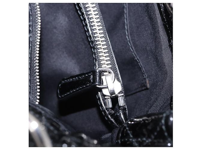 Borsa a catena Lady Dior Christian Dior in pelle verniciata nera e argento Auth BA14101V Nero - vista 26