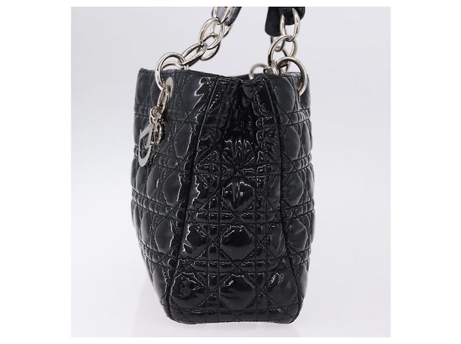 Borsa a catena Lady Dior Christian Dior in pelle verniciata nera e argento Auth BA14101V Nero - vista 3