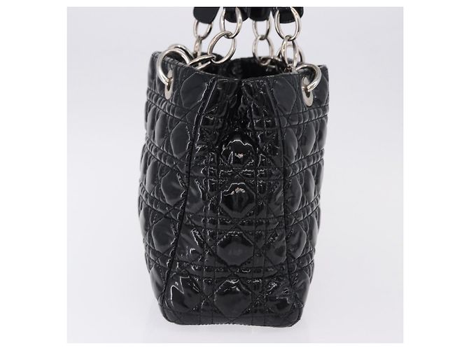 Borsa a catena Lady Dior Christian Dior in pelle verniciata nera e argento Auth BA14101V Nero - vista 4