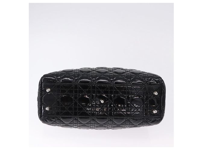 Borsa a catena Lady Dior Christian Dior in pelle verniciata nera e argento Auth BA14101V Nero - vista 5