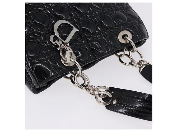 Borsa a catena Lady Dior Christian Dior in pelle verniciata nera e argento Auth BA14101V Nero - vista 6