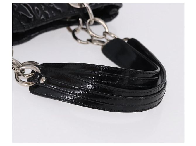 Borsa a catena Lady Dior Christian Dior in pelle verniciata nera e argento Auth BA14101V Nero - vista 7