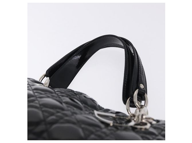 Borsa a catena Lady Dior Christian Dior in pelle verniciata nera e argento Auth BA14101V Nero - vista 8