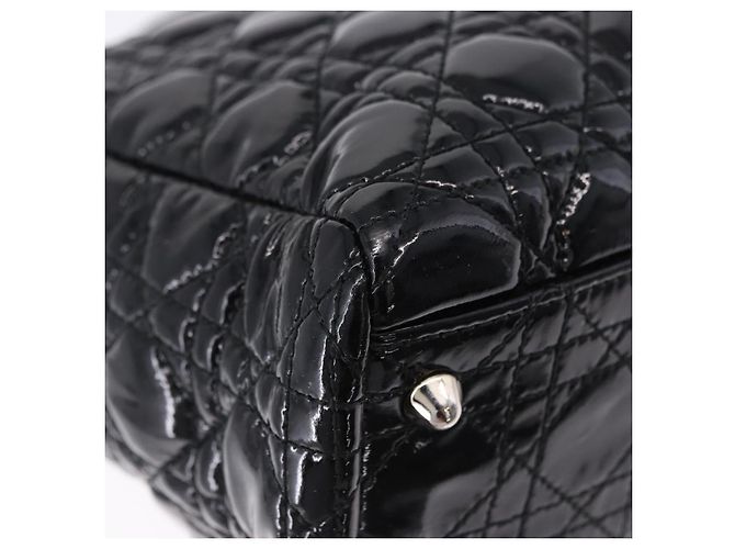 Borsa a catena Lady Dior Christian Dior in pelle verniciata nera e argento Auth BA14101V Nero - vista 9