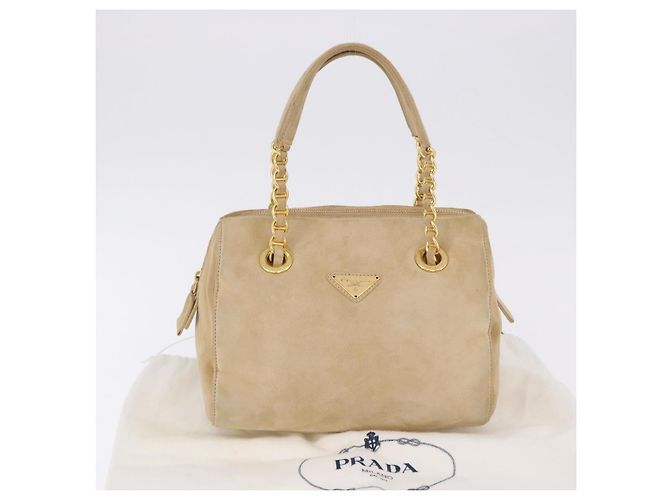 Borsa a mano PRADA Suede Beige Gold Auth 194377A D'oro - vista 12