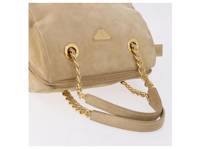 Borsa a mano PRADA Suede Beige Gold Auth 194377A D'oro - vista 6