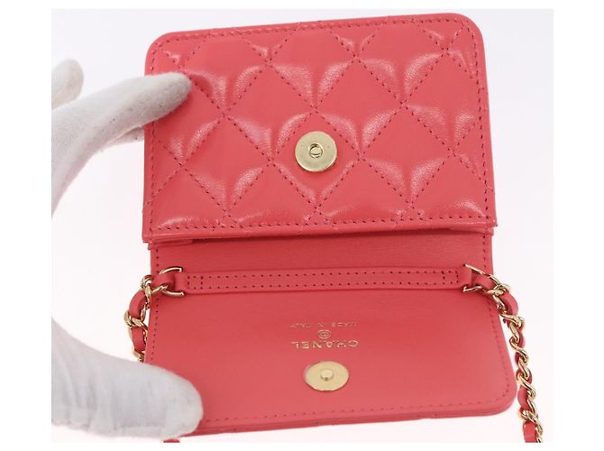 Borsa a tracolla CHANEL Mini Matelasse 12 in pelle Pink Gold CC Auth 193927M Rosa D'oro - vista 18