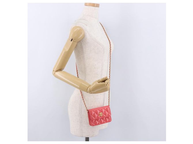 Borsa a tracolla CHANEL Mini Matelasse 12 in pelle Pink Gold CC Auth 193927M Rosa D'oro - vista 23