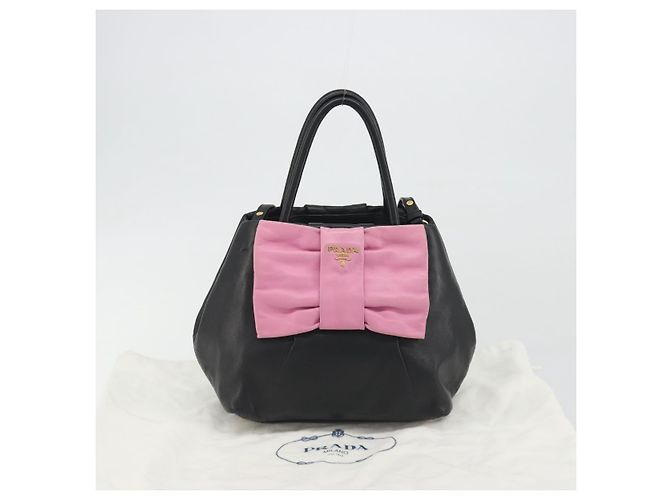 Borsa a mano PRADA Ribbon in pelle 2way Nero Oro Auth 193358A D'oro - vista 12