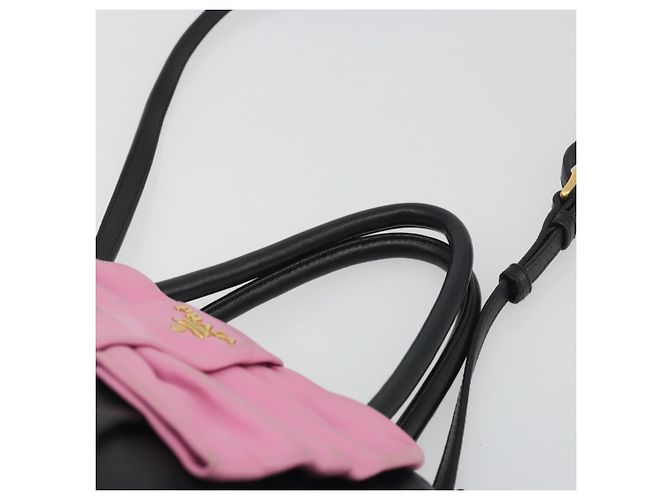 Borsa a mano PRADA Ribbon in pelle 2way Nero Oro Auth 193358A D'oro - vista 14