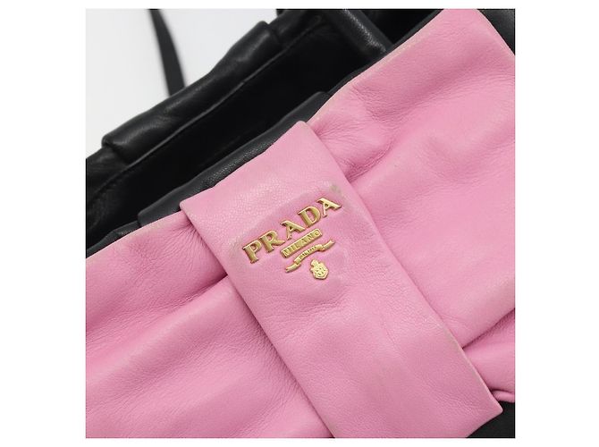 Borsa a mano PRADA Ribbon in pelle 2way Nero Oro Auth 193358A D'oro - vista 19