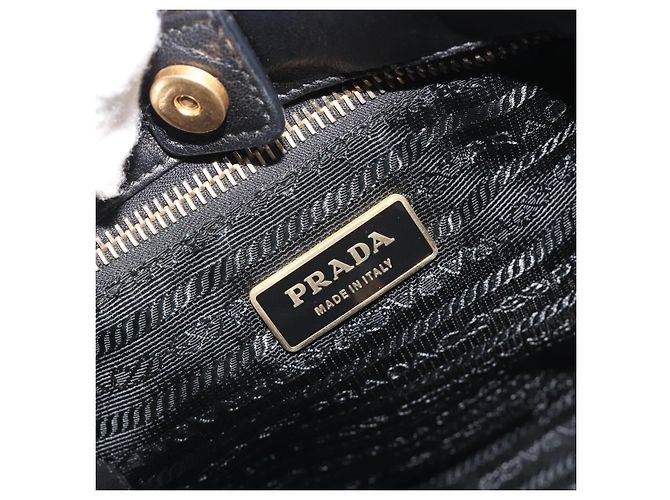 Borsa a mano PRADA Ribbon in pelle 2way Nero Oro Auth 193358A D'oro - vista 20