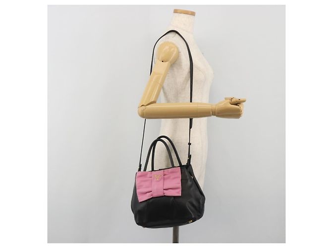 Borsa a mano PRADA Ribbon in pelle 2way Nero Oro Auth 193358A D'oro - vista 26
