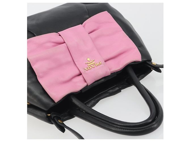 Borsa a mano PRADA Ribbon in pelle 2way Nero Oro Auth 193358A D'oro - vista 6
