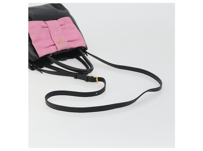 Borsa a mano PRADA Ribbon in pelle 2way Nero Oro Auth 193358A D'oro - vista 8