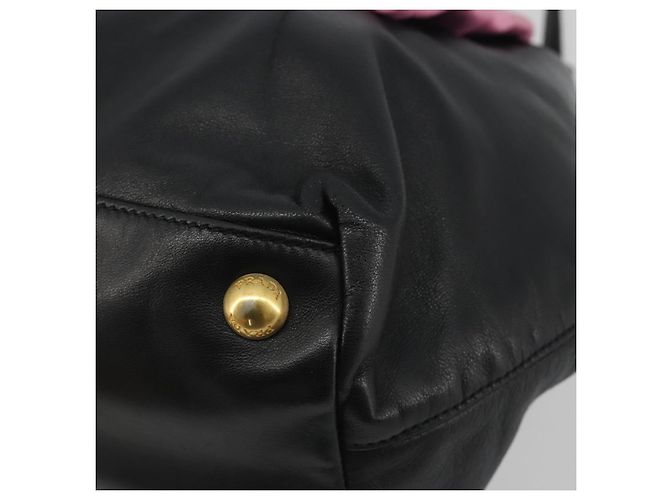 Borsa a mano PRADA Ribbon in pelle 2way Nero Oro Auth 193358A D'oro - vista 9